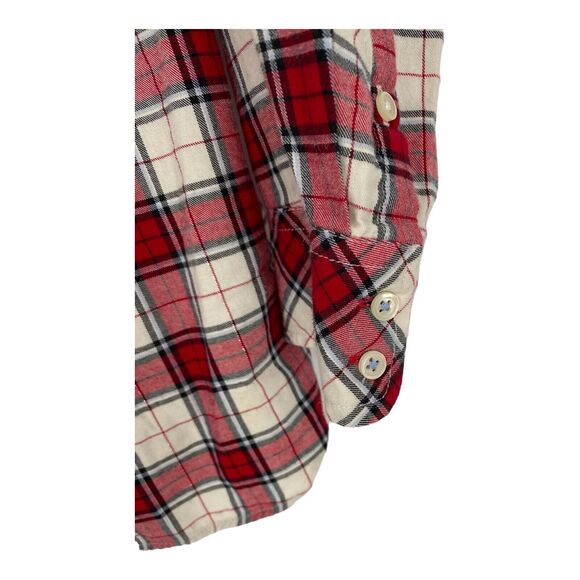 Talbots Red & White Plaid Button Shirt Shimmer Holiday Ruffle Trim Size 1X - Picture 6 of 8